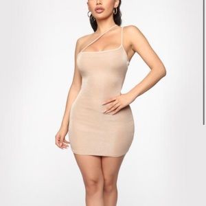 Fashion Nova Bodycon mini dress in nude/beige